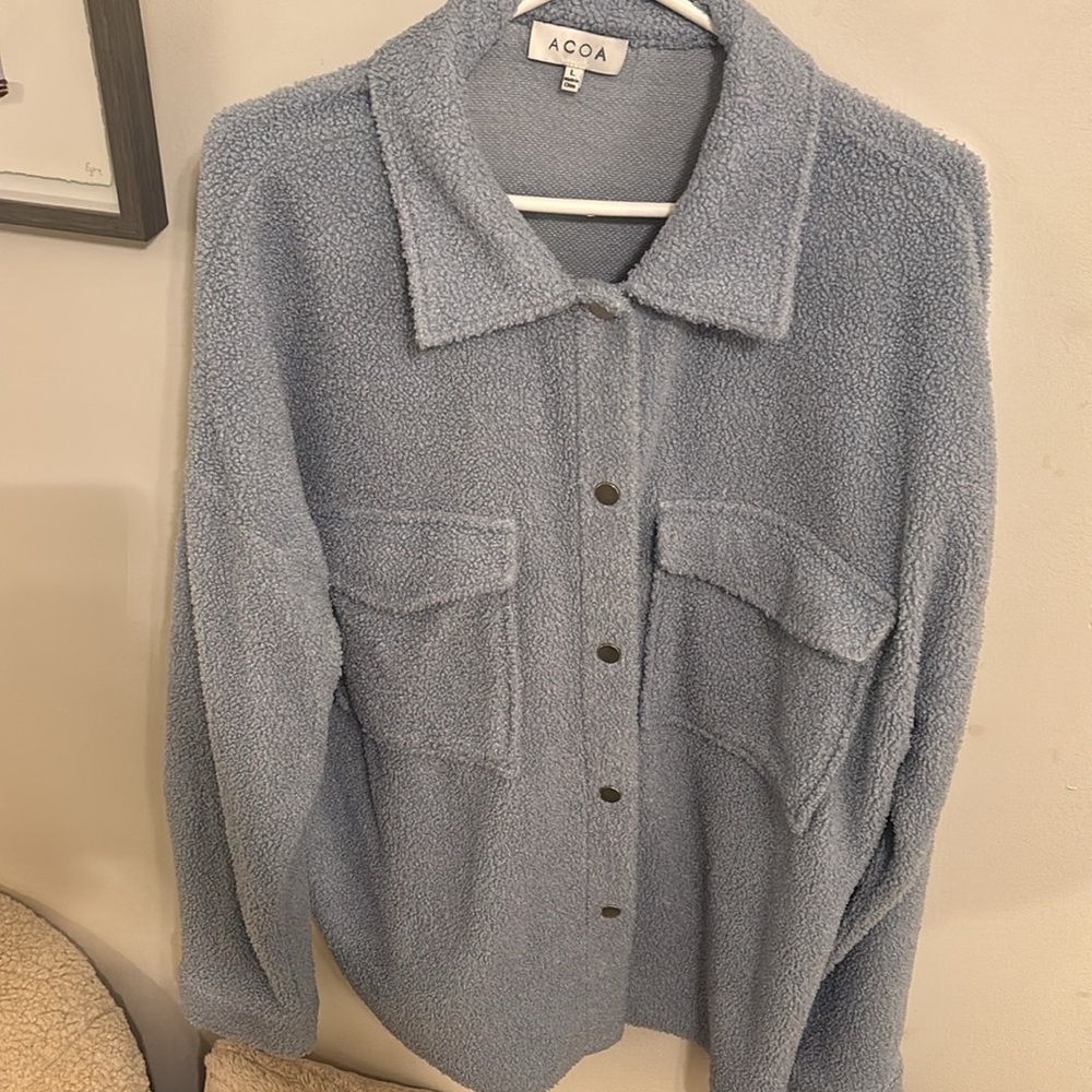Blue Sherpa Button Up Shacket - image 1